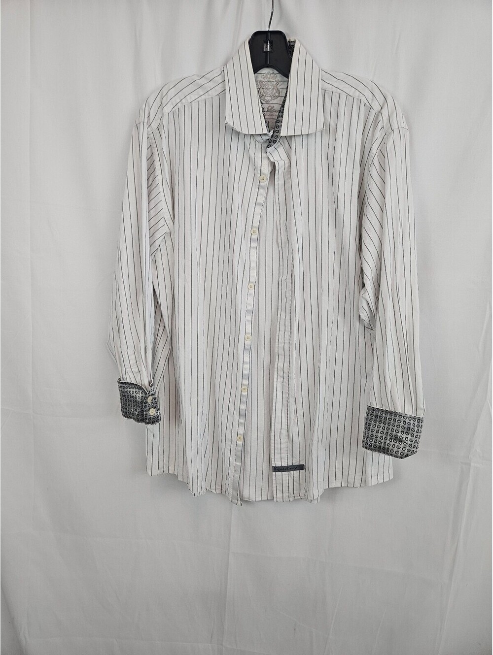 English Laundry Men's White Striped Button-Up Shirt with Cuf